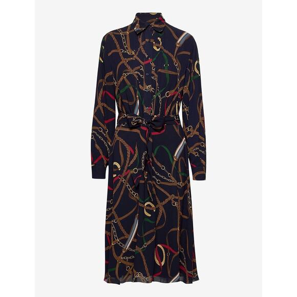 Ralph Lauren Printed Midi Shirt Dress - 14 - Lauren Navy Multi - Picture 1 of 5